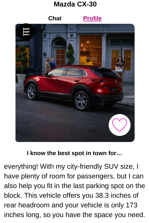The  Mazda CX-30 has room for everyone in the family and can fit into tight city spaces